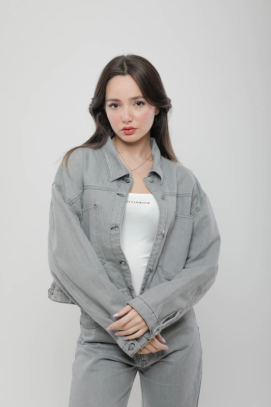 Veste en Jean Oversize Gris Délavé