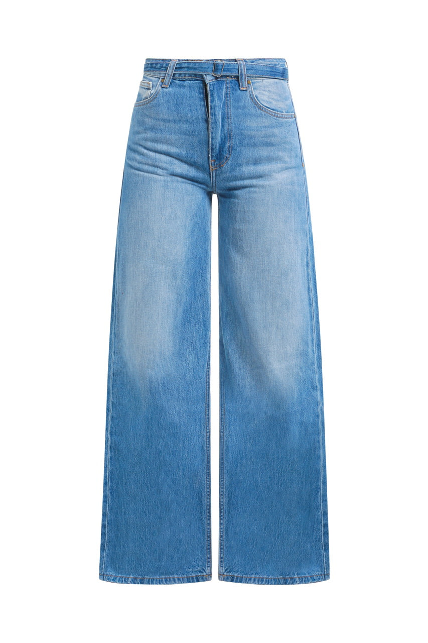 Pantalon large en denim avec ceinture à la taille