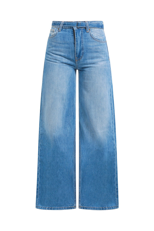 Pantalon large en denim avec ceinture à la taille