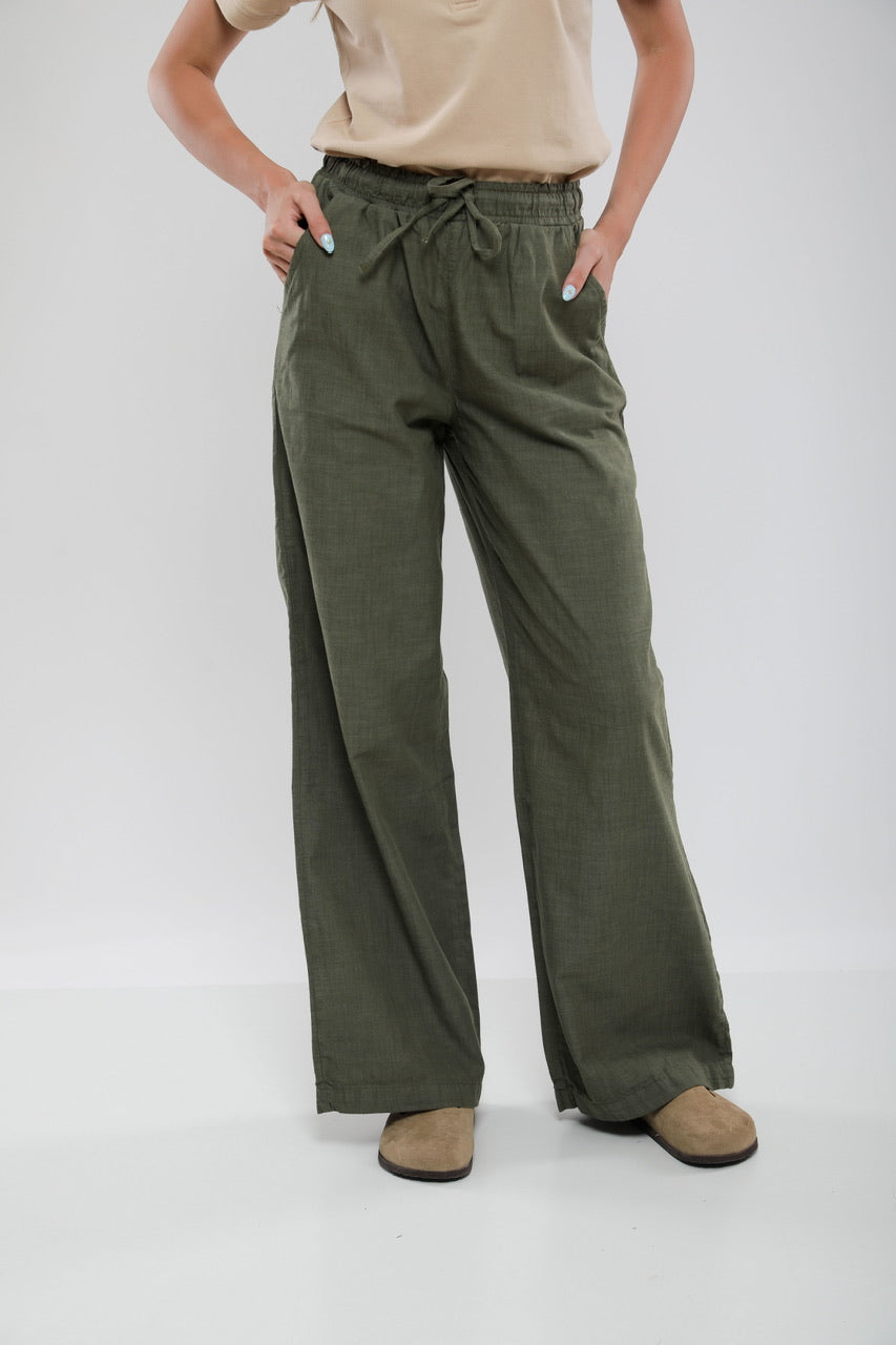 Pantalon Large Femme en Lin Mélangé