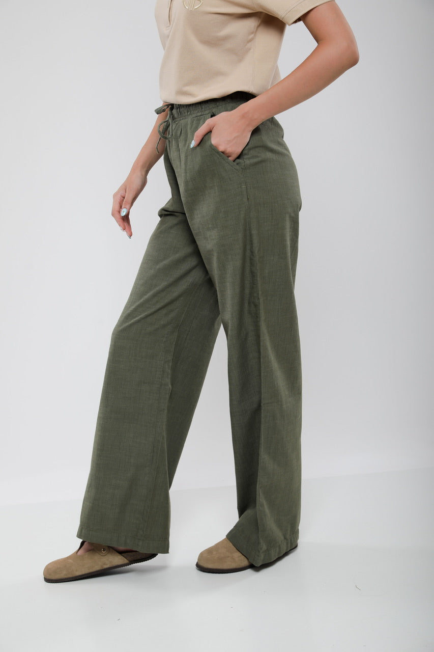 Pantalon Large Femme en Lin Mélangé