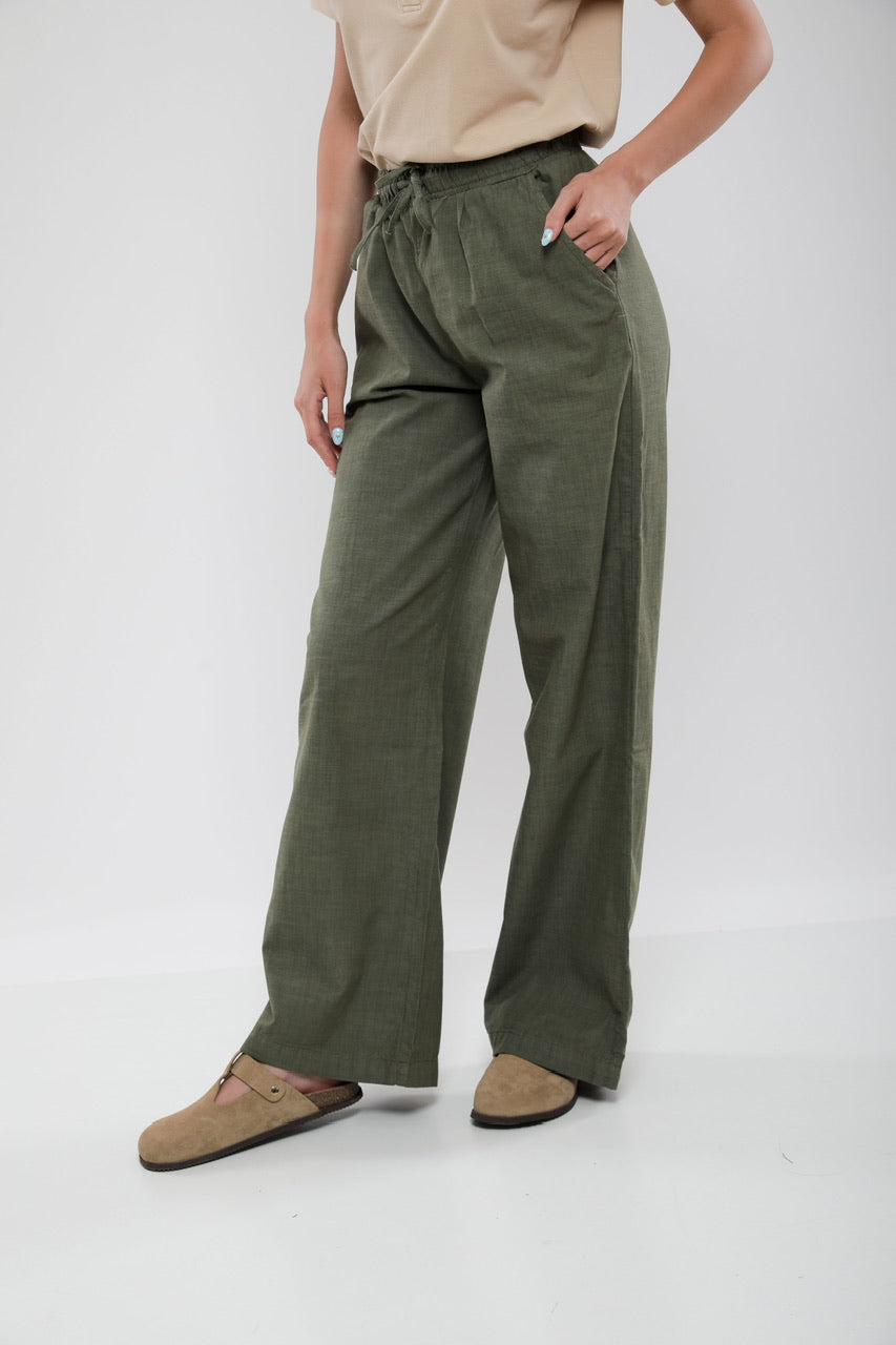 Pantalon Large Femme en Lin Mélangé