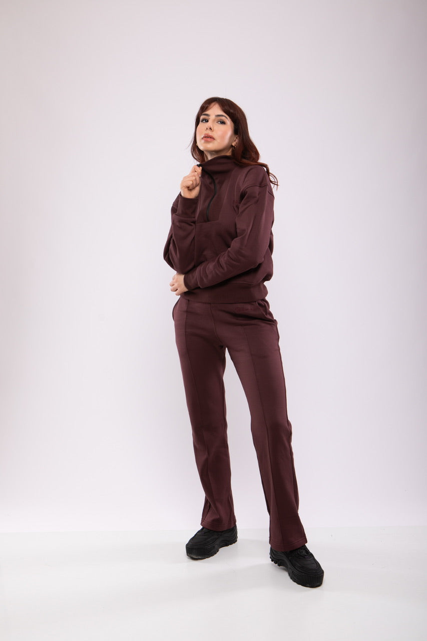 Ensemble Sweat-shirt Zippé & Pantalon Flare Jogging Femme