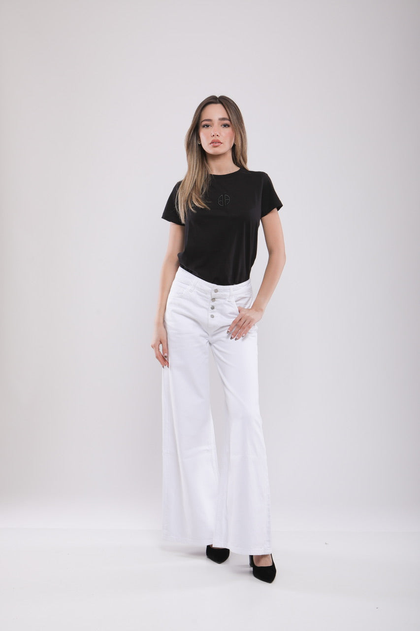 Pantalon Large Femme en Jean Blanc