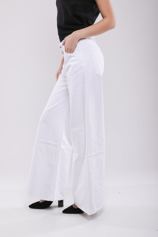 Pantalon Large Femme en Jean Blanc
