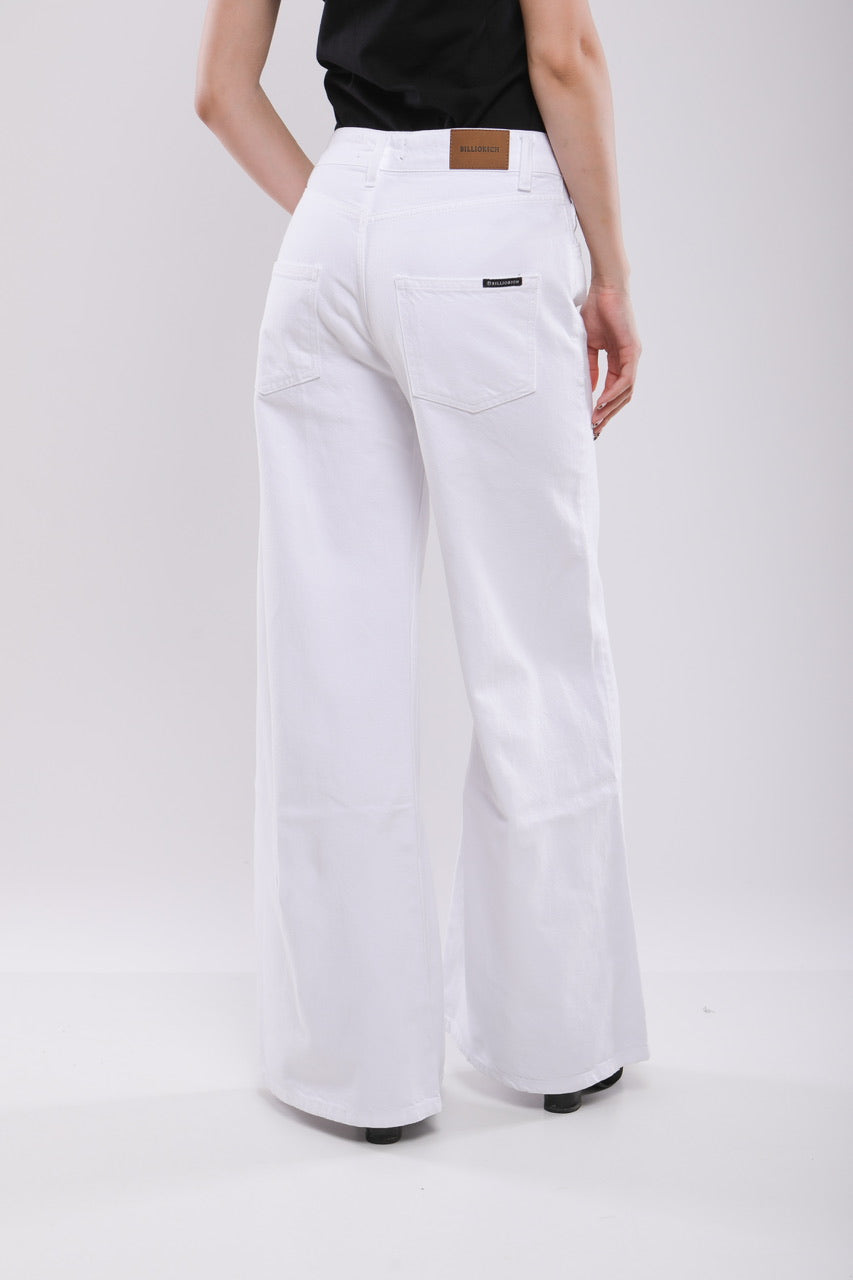 Pantalon Large Femme en Jean Blanc
