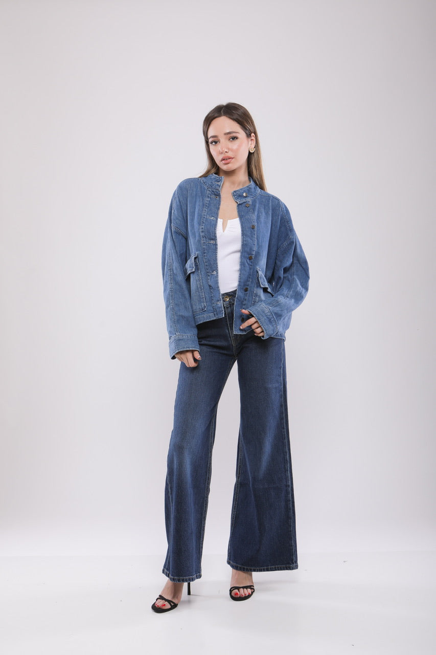 Veste Oversize en Jean Col Montant