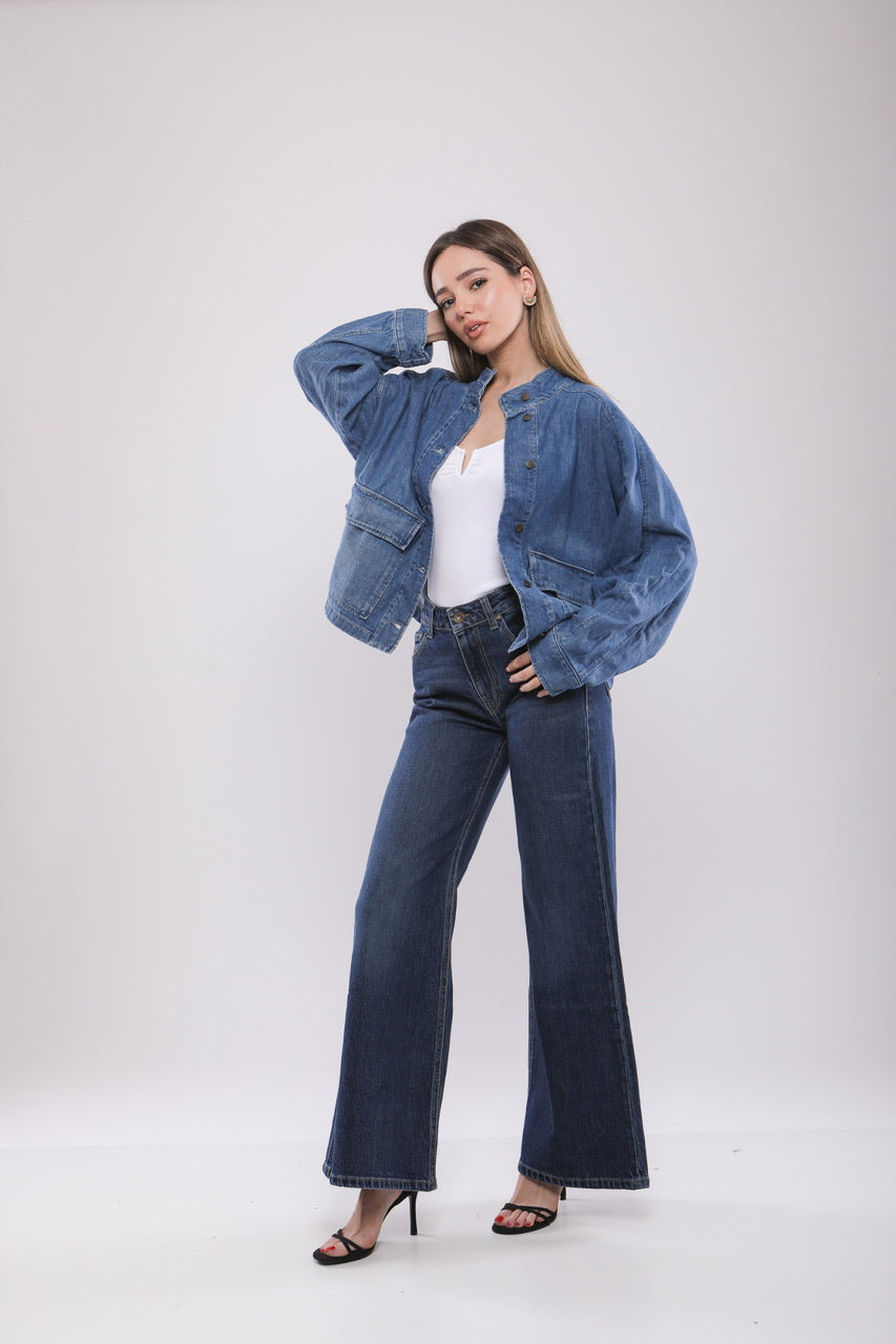 Veste Oversize en Jean Col Montant