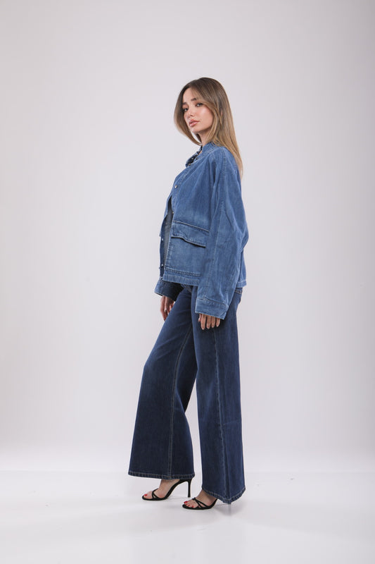 Veste Oversize en Jean Col Montant