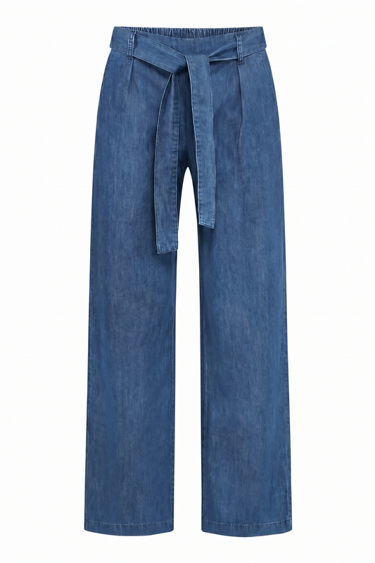 Pantalon large en denim avec ceinture à la taille