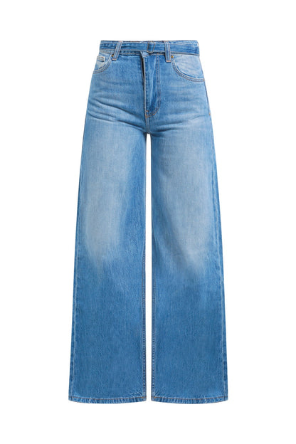 Pantalon large en denim avec ceinture à la taille