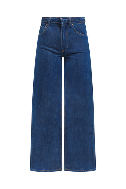 Pantalon large en denim avec ceinture à la taille