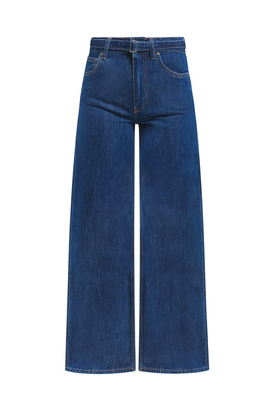 Pantalon large en denim avec ceinture à la taille
