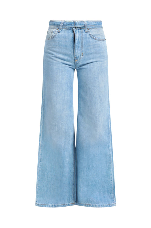 Pantalon large en denim avec ceinture à la taille