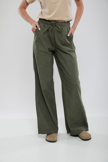 Pantalon Large Femme en Lin Mélangé