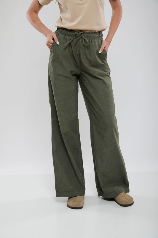 Pantalon Large Femme en Lin Mélangé