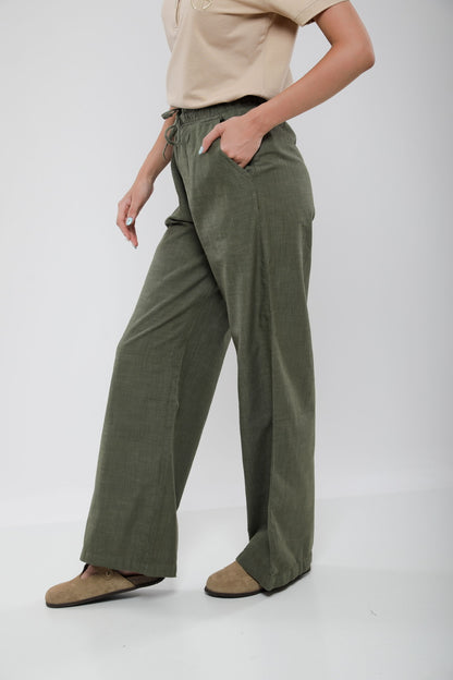 Pantalon Large Femme en Lin Mélangé