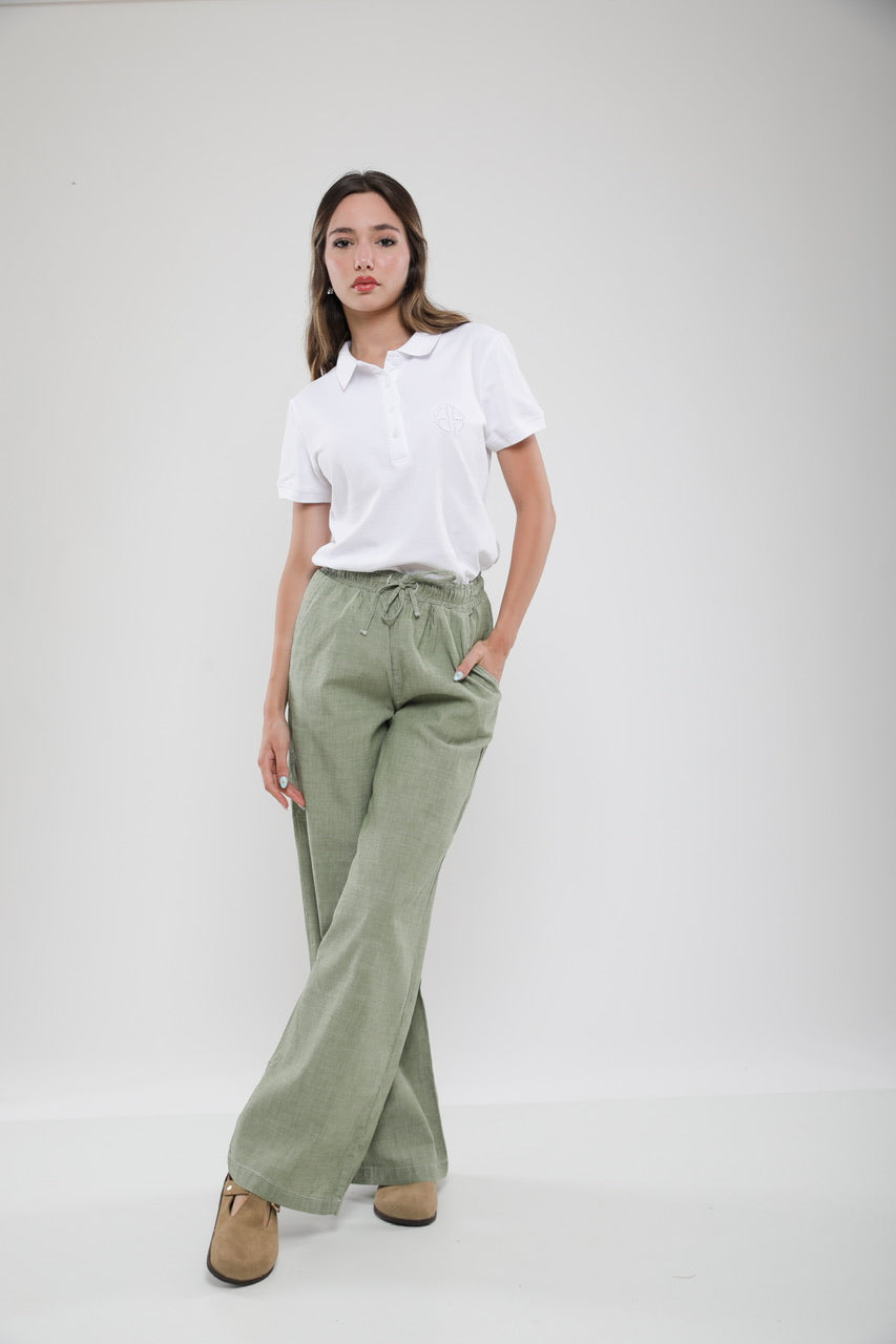 Pantalon Large Femme en Lin Mélangé