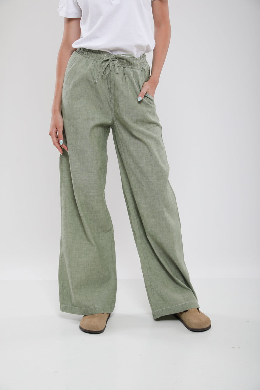 Pantalon Large Femme en Lin Mélangé