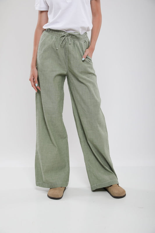Pantalon Large Femme en Lin Mélangé