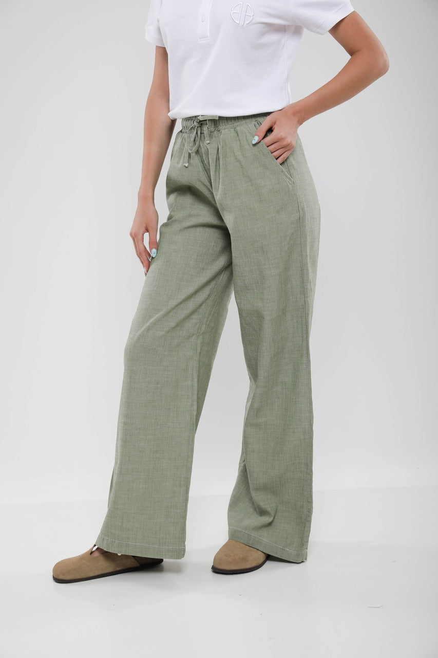 Pantalon Large Femme en Lin Mélangé