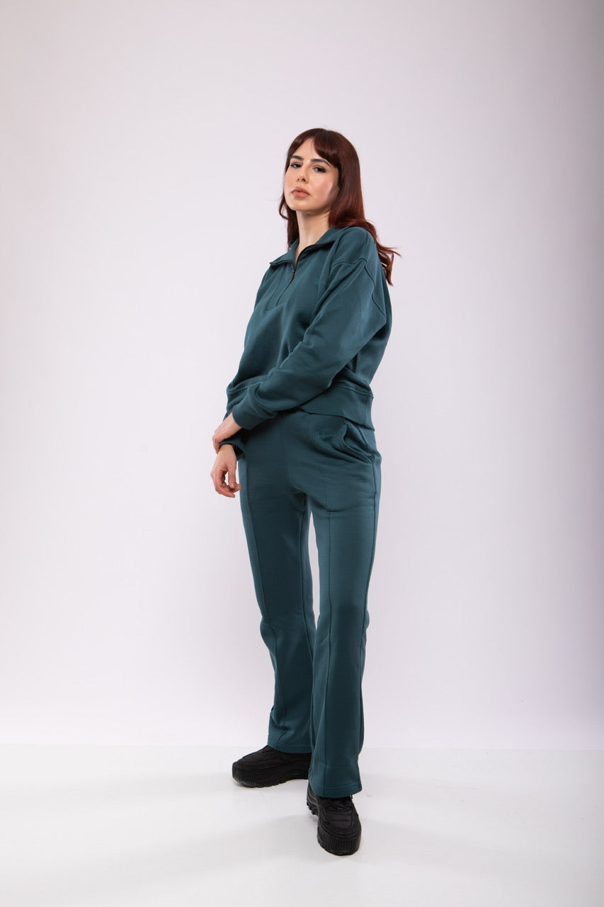 Ensemble Sweat-shirt Zippé & Pantalon Flare Jogging Femme