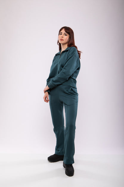 Ensemble Sweat-shirt Zippé & Pantalon Flare Jogging Femme