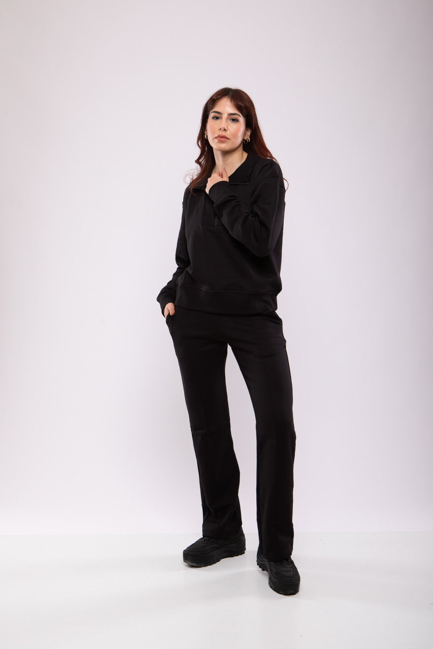 Ensemble Sweat-shirt Zippé & Pantalon Flare Jogging Femme
