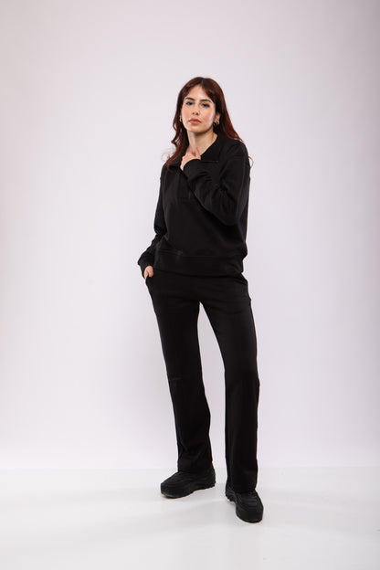 Ensemble Sweat-shirt Zippé & Pantalon Flare Jogging Femme