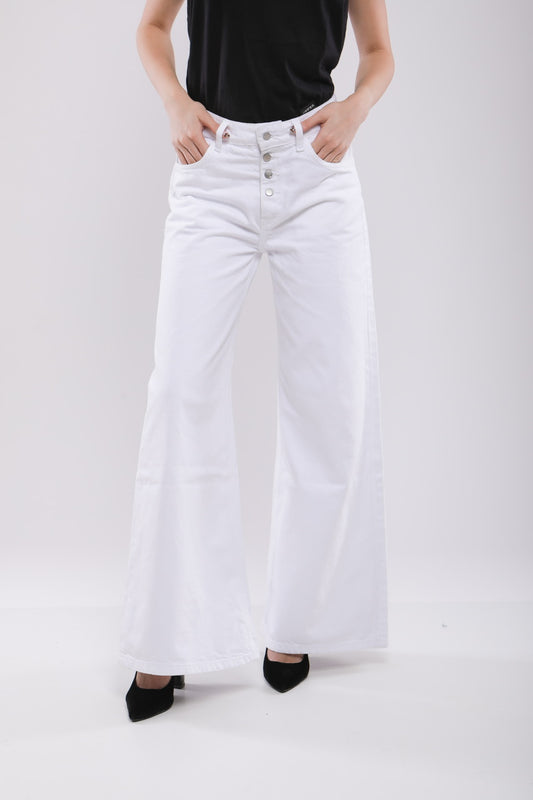 Pantalon Large Femme en Jean Blanc