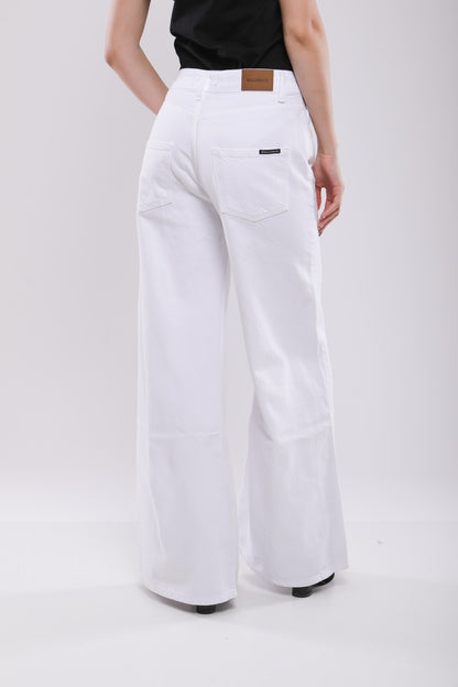 Pantalon Large Femme en Jean Blanc